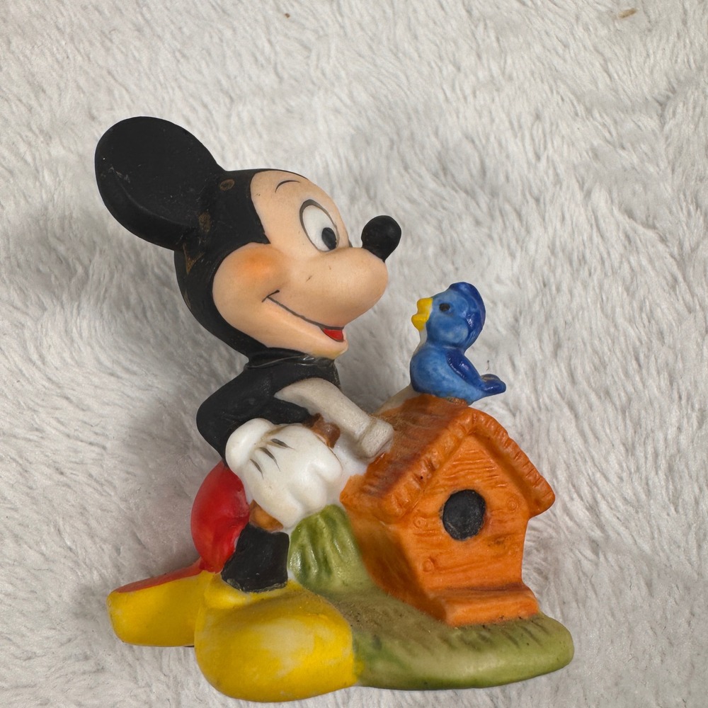 Vintage Disney Mickey Mouse Birdhouse Bluebird Figurine Taiwan Walt Disney Prod